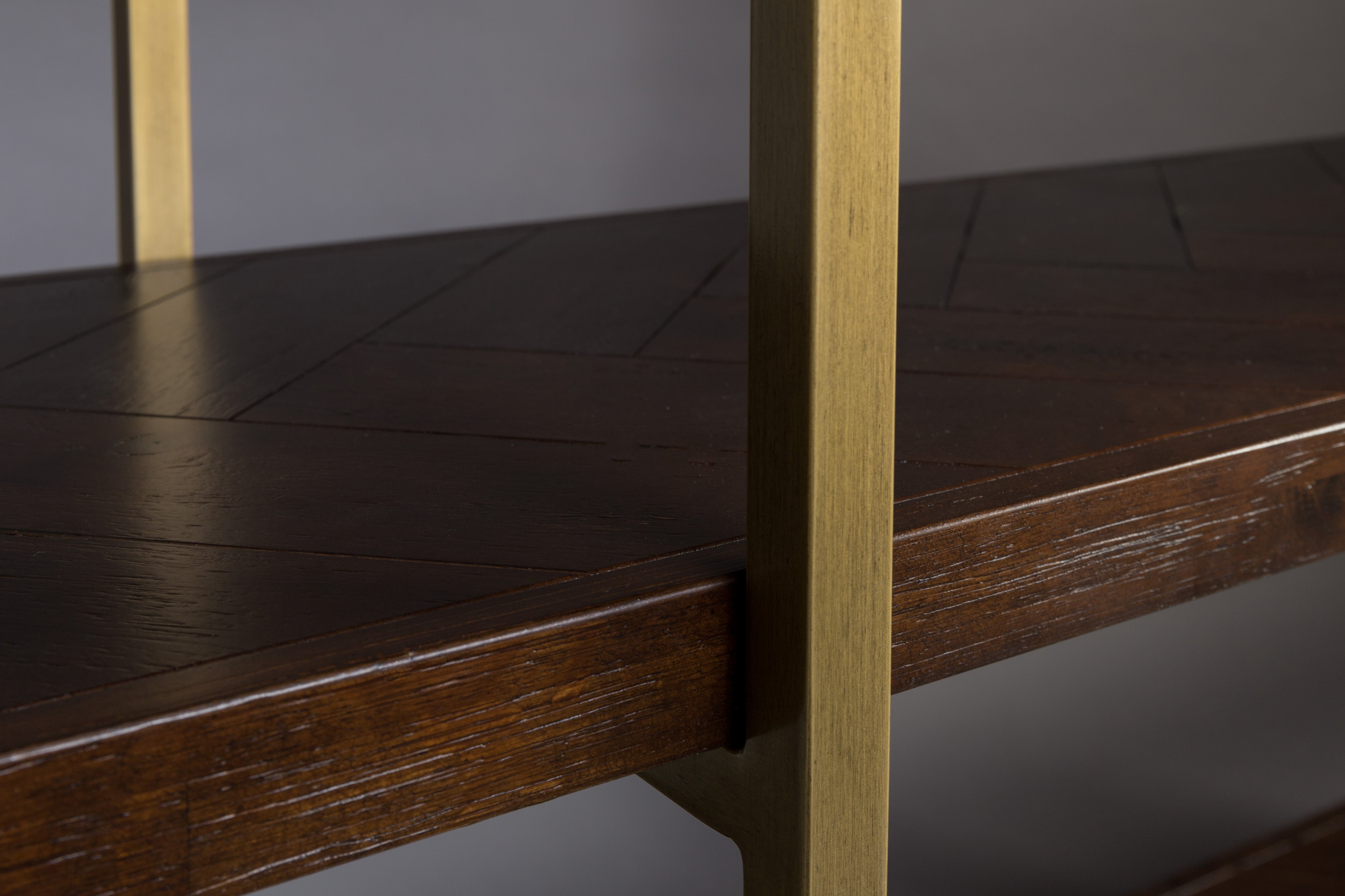 Dutchbone Class Herringbone Brown Oak Wood & Brass Display Unit